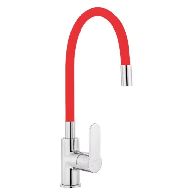 Eca Nita Kırmızı Renk Esnek Çıkış Uçlu Tasarruflu Eviye Bataryası