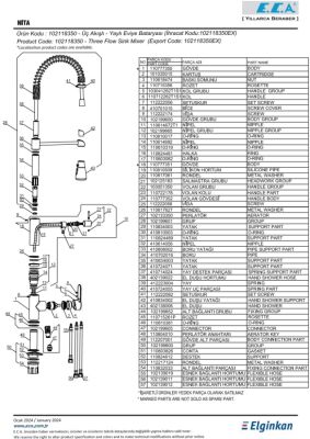 Eca Nita Krom 3 Akışlı Yaylı El Duşlu Tasarruflu Eviye Bataryası