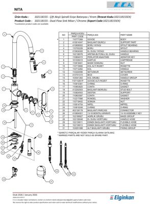 Eca Nita Krom Arıtmalı Çift Akışlı Su Tasarruflu Eviye Bataryası - 3