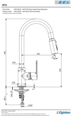 Eca Nita Krom Arıtmalı Çift Akışlı Su Tasarruflu Eviye Bataryası - 2