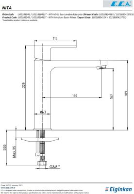 Eca Nita Krom Renk Kireç Kırıcılı Orta Boy Sabit Lavabo Bataryası