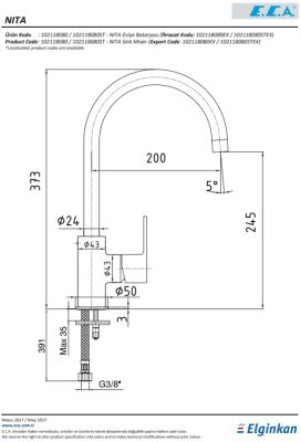 Eca Nita Krom Renk Kireç Kırıcılı Su Tasarruflu Eviye Bataryası