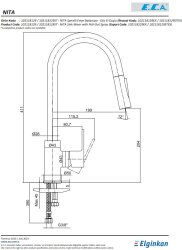 Eca Nita Krom Renk Spiralli Düz El Duş Tasarruflu Eviye Bataryası - Thumbnail