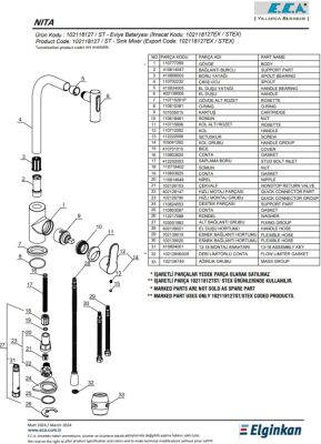 Eca Nita Krom Renk Spiralli T El Duşlu Tasarruflu Eviye Bataryası