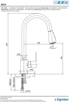 Eca Nita Krom Spiralli El Duşlu 6,2 Lt Tasarruflu Eviye Bataryası