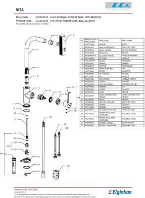 Eca Nita Krom Spiralli El Duşlu Su Tasarruflu Eviye Bataryası