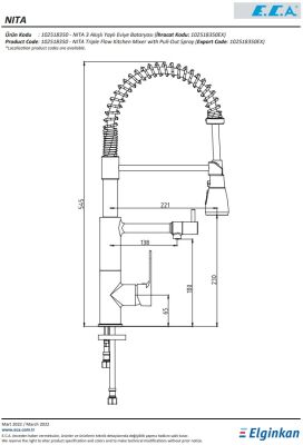 Eca Nita Paslanmaz Çelik Görünümlü 3 Akışlı Yaylı Eviye Bataryası