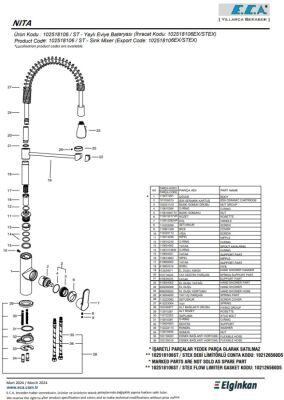Eca Nita Paslanmaz Çelik Görünümlü Spiralli Yaylı Eviye Bataryası
