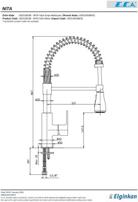 Eca Nita Paslanmaz Çelik Görünümlü Spiralli Yaylı Eviye Bataryası
