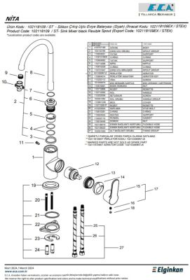 Eca Nita Siyah Renk Esnek Çıkış Uçlu Tasarruflu Eviye Bataryası