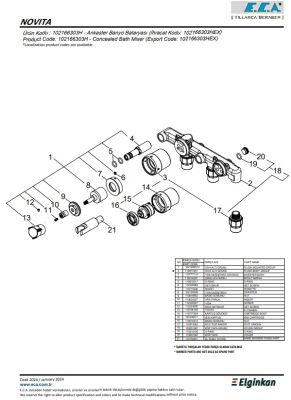 Eca Novita Krom Ankastre Banyo Batarya 3 Yolu Sıva Alt 102166303H