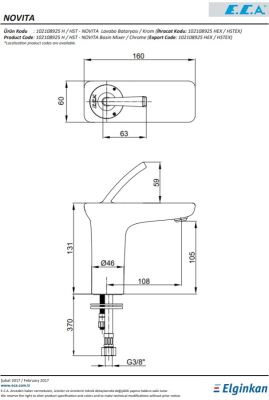 Eca Novita Krom Kireç Kırıcı Hygiene Plus Sabit Lavabo Bataryası