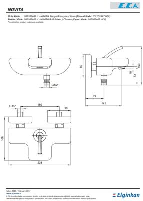 Eca Novita Krom Renk Hygiene Plus Kireç Kırıcılı Banyo Bataryası