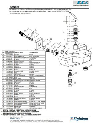 Eca Novita Krom Renk Hygiene Plus Kireç Kırıcılı Banyo Bataryası