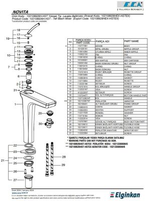 Eca Novita Yüksek Tip Kireç Kırıcı Hygiene Plus Lavabo Bataryası