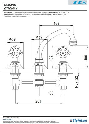 Eca Osmanlı Antik Ankastre Lav Bat Tezgah Üstü Üç Rozet 102205001