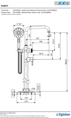 Eca Purity Krom Renkli El Duşlu Ayaklı Küvet Bataryası 102162008