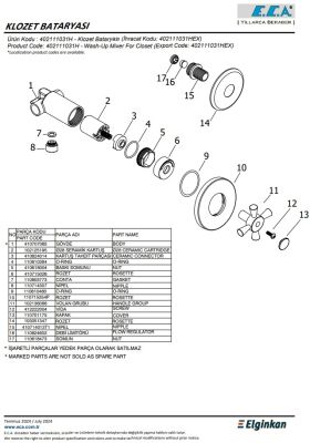 Eca Quadrille Krom Renkli Klozet Bataryası 402111031H Çift Su Gir