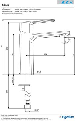 Eca Royal Ecotechnology Krom Kireç Kırıcı Sabit Lavabo Bataryası