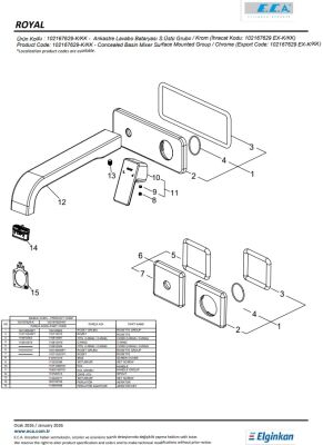 Eca Royal Krom Ank. L. B. Sıva Üst Çift Rozet L Boru 102167629-KK