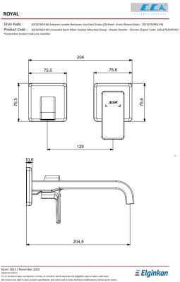 Eca Royal Krom Ank. L. B. Sıva Üst Çift Rozet L Boru 102167629-KK