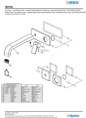 Eca Royal Krom Ank Lav B. Sıva Üst Tek Rozet L Boru 102167629C1-K