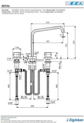 Eca Royal Krom Ank. Lavabo Tezgah Üstü Üç Rozet L Boru 102105666