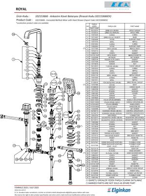 Eca Royal Krom Ankastre Küvet Batarya 102153666 Tiera Plus El Duş