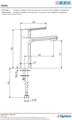 Eca Royal Krom Kireç Kırıcı Su Tasarruflu Sabit Lavabo Bataryası