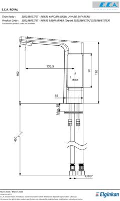 Eca Royal Krom Kireç Kırıcılı Sabit Yandan Kollu Lavabo Bataryası