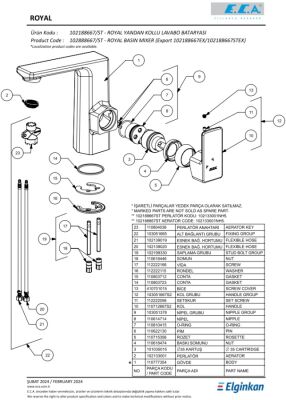 Eca Royal Krom Kireç Kırıcılı Sabit Yandan Kollu Lavabo Bataryası