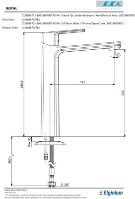 Eca Royal Krom Kireç Kırıcılı Sabit Yüksek Tip Lavabo Bataryası