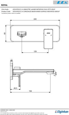Eca Royal Mat Siyah A. Lavabo B. Sıva Üst Tek Rozet 102167621C1-K