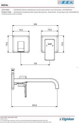 Eca Royal Mat Siyah Ank Sıva Üst Çift Rozet L Boru 102167629C1-KK