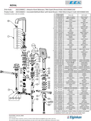 Eca Royal Mat Siyah Ankastre Küvet Bat 102153666C1 Tiera Plus Duş