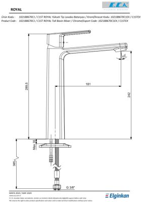 Eca Royal Mat Siyah Kireç Kırıc Sabit Yüksek Tip Lavabo Bataryası