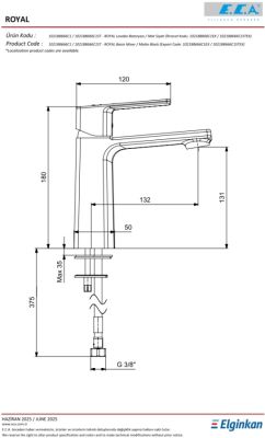 Eca Royal Mat Siyah Kireç Kırıcı Tasaruflu Sabit Lavabo Bataryası
