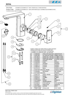 Eca Royal Mat Siyah Kireç Kırıc Sabit Yandan Kol Lavabo Bataryası - 3