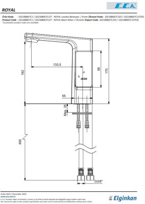 Eca Royal Mat Siyah Kireç Kırıc Sabit Yandan Kol Lavabo Bataryası - 2