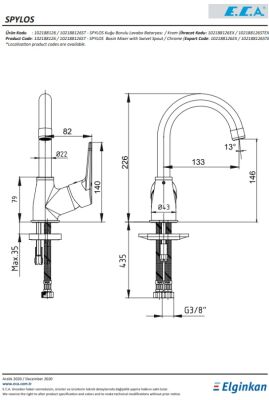 Eca Spylos Krom Kireç Kırıcılı Tasarruflu Kuğu Lavabo Bataryası