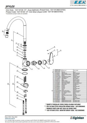 Eca Spylos Krom Renk Kireç Kırıcılı Su Tasarruflu Eviye Bataryası
