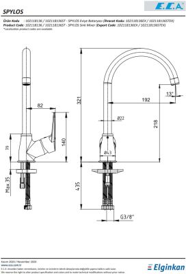 Eca Spylos Krom Renk Kireç Kırıcılı Su Tasarruflu Eviye Bataryası
