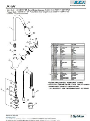 Eca Spylos Krom Spiralli El Duşlu Su Tasarruflu Eviye Bataryası