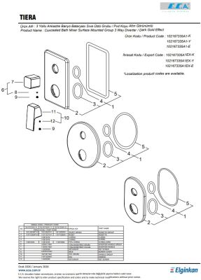 Eca Tiera Altın Görünümlü Ank Banyo/Duş 3 Yollu S.Ü 102167335A1-K