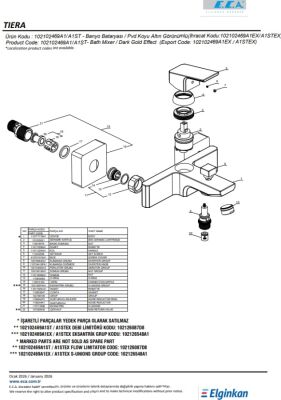 Eca Tiera Altın Görünümlü Kireç Kırıcı 102102469A Banyo Bataryası