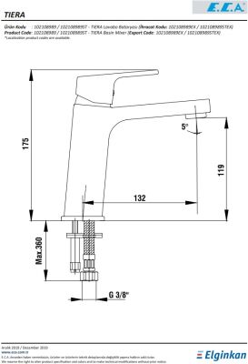 Eca Tiera Altın Gorünümlü Kireç Kırıcılı Sabit Lavabo Bataryası