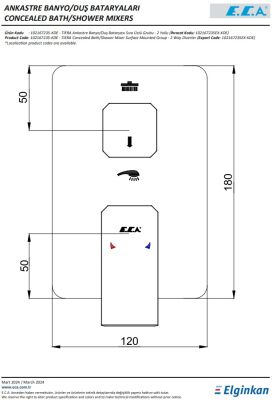 Eca Tiera Krom Ankastre Banyo/Duş 2 Yollu Sıva Üstü 102167235-KDE