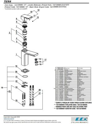 Eca Tiera Krom Kireç Kırıcı Su Tasarruflu Sabit Lavabo Bataryası