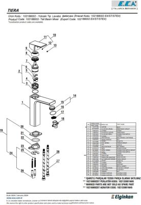 Eca Tiera Krom Kireç Kırıcılı Sabit Yüksek Tip Lavabo Bataryası