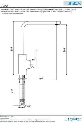 Eca Tiera Krom Renkli Kireç Kırıcılı Tasarruflu Eviye Bataryası